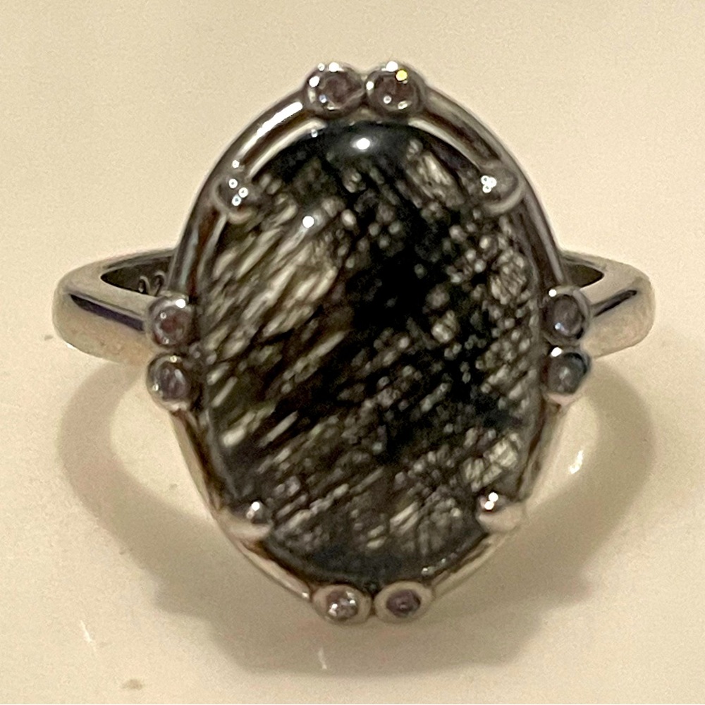 Imported 925 Black Rutilated Quartz Cabochon Sz6 NWOT